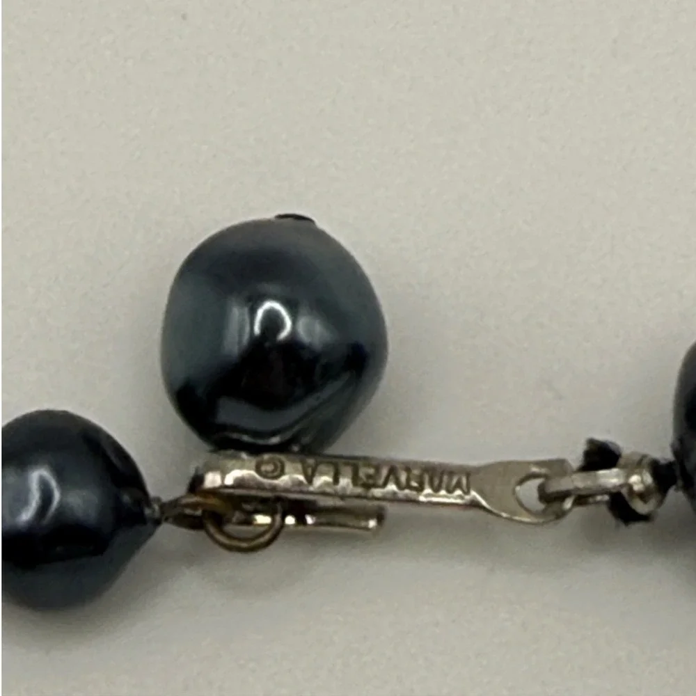 Marvella Vintage Knotted Baroque Faux Pearl Necklace Midnight Blue Graduated 16